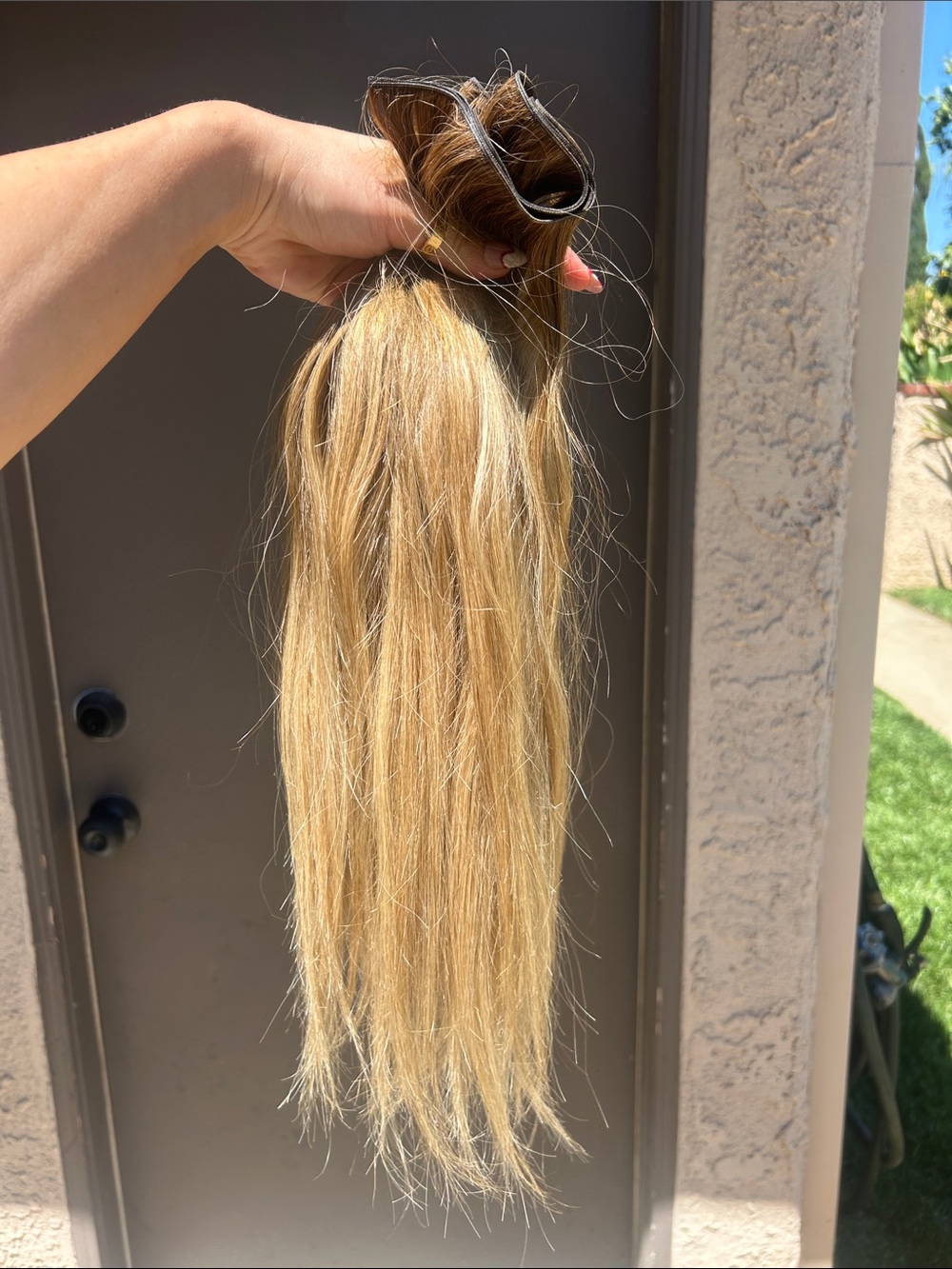 Blonde human hair wefts